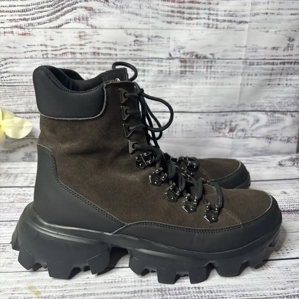 Karl Lagerfeld Paris Womens 9.5 Brown Hiking Combat Boots Chunky Lug Sole